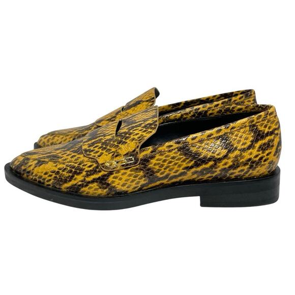 Rebecca Minkoff PACEY Loafer Women 8M Yellow Black Snake Embossed Pointed Toe - Picture 1 of 8